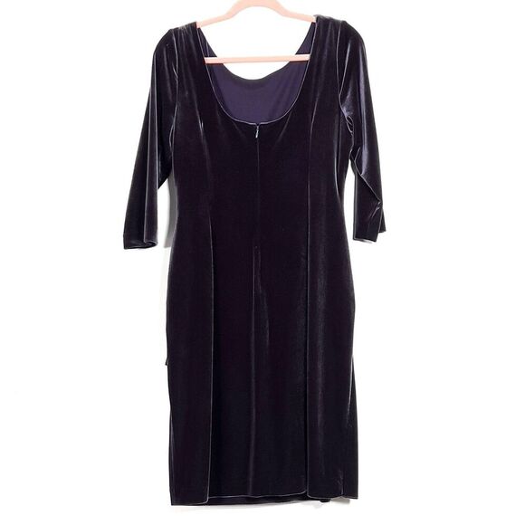 Alex Evenings Velvet Cocktail Dress Sz 14 Purple Side Draped 3/4 Sleeve - Picture 6 of 14